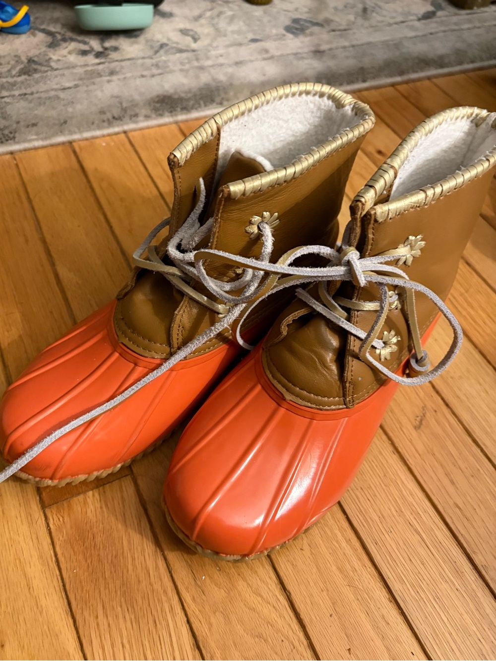 Jack Rogers Chloe Orange and Tan Duck Boots